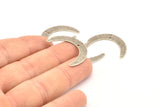 Silver Moon Charm, 12 Antique Silver Plated Brass Textured Crescent Moon Charms With 2 Holes, Connectors (28x19x0.60mm) D920 H0792