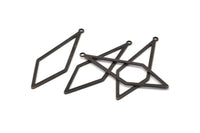 Black Diamond Charm, 12 Oxidized Black Brass Rhombus Charms With 1 Loop, Earrings, Findings (42x14x0,60mm) D0773 S982