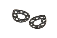 Black Drop Charm, 12 Oxidized Black Brass Drop Shaped Charms With 1 Hole, Pendants, Earrings, Findings (24x19x0.80mm) D851 S984