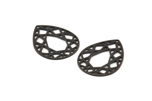 Black Drop Charm, 12 Oxidized Black Brass Drop Shaped Charms With 1 Hole, Pendants, Earrings, Findings (24x19x0.80mm) D851 S984