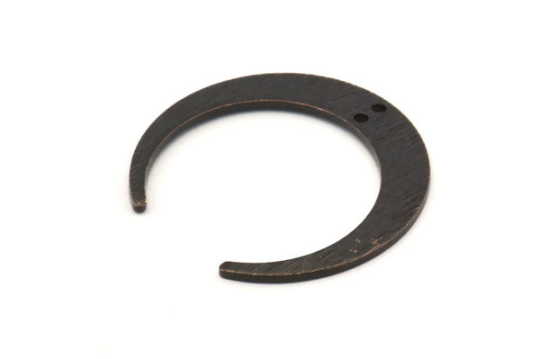Black Moon Charm, 8 Oxidized Black Brass Textured Crescent Moon Charms With 2 Holes, Connectors (27x25x1mm) D0761 S994