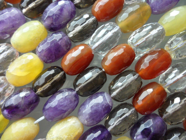 Mix 14 Mm  Faceted Barrel Gemstone Beads 15.5 Inches Full Strand G105 T004