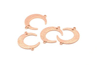 Rose Gold Moon Charm, 6 Rose Gold Plated Brass Textured Crescent Moon Charms With 2 Loops And 1 Hole, Connectors (22x17x1mm) D0789