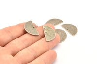 Semi Circle Charm, 8 Antique Silver Plated Brass Textured Half Moon Blanks With 1 Hole, Earrings, Pendants (24x13x0.80mm) D906 H0828