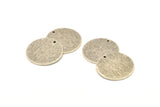 Silver Round Tag, 4 Antique Silver Plated Brass Textured Round Stamping Blanks With 1 Hole, Charms, Pendants, Findings (21x1mm) D0763