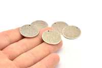 Silver Round Tag, 4 Antique Silver Plated Brass Textured Round Stamping Blanks With 1 Hole, Charms, Pendants, Findings (21x1mm) D0763