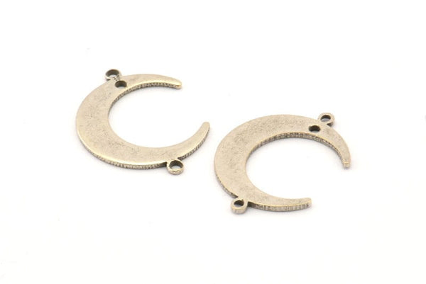 Silver Moon Charm, 12 Antique Silver Plated Crescent Moon Charms With 2 Loops and 1 Hole, Connectors (22x17x1mm) D0765 H0811