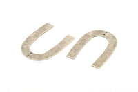 Silver Geometric Charm, 8 Antique Silver Plated Brass Textured U Shaped Pendants With 2 Holes, Charms, Findings (35x27x0.50mm) D0751 H0842