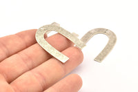 Silver Geometric Charm, 8 Antique Silver Plated Brass Textured U Shaped Pendants With 2 Holes, Charms, Findings (35x27x0.50mm) D0751 H0842