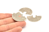 Semi Circle Charm, 4 Antique Silver Plated Brass Textured Semi Circle Charm Pendants With 2 Holes (33x22x0.80mm) D0739 H0848