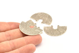 Semi Circle Charm, 4 Antique Silver Plated Brass Textured Semi Circle Charm Pendants With 2 Holes (33x22x0.80mm) D0739 H0848