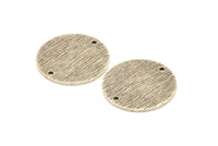 Silver Round Tag, 4 Antique Silver Plated Brass Textured Round Stamping Blanks With 2 Holes, Connectors, Findings (21x1mm) D0760 H0844