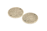 Silver Round Tag, 4 Antique Silver Plated Brass Textured Round Stamping Blanks With 2 Holes, Connectors, Findings (21x1mm) D0760 H0844