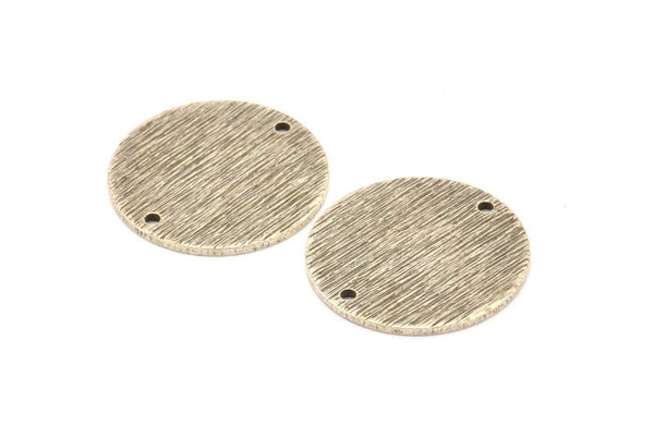 Silver Round Tag, 4 Antique Silver Plated Brass Textured Round Stamping Blanks With 2 Holes, Connectors, Findings (21x1mm) D0760 H0844