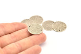 Silver Round Tag, 4 Antique Silver Plated Brass Textured Round Stamping Blanks With 2 Holes, Connectors, Findings (21x1mm) D0760 H0844