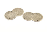 Silver Round Tag, 4 Antique Silver Plated Brass Textured Round Stamping Blanks With 2 Holes, Connectors, Findings (21x1mm) D0760 H0844