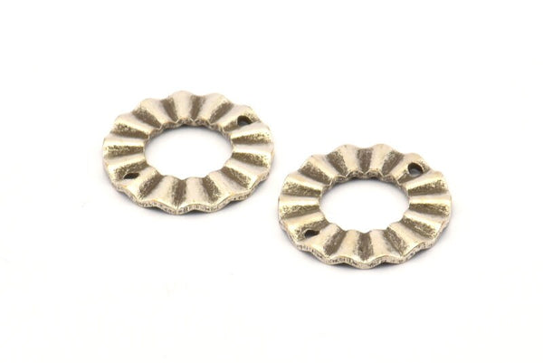 Silver Ring Charm, 8Antique Silver Plated Brass Wavy Round Connectors With 2 Holes, Findings (18x1mm) D892 H0856