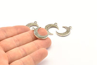 Silver Moon Charm, 4 Antique Silver Plated Brass Textured Horn Charms, Pendant, Jewelry Finding (19x6x4mm) N0273