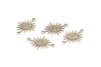 Silver Sunny Connector, 50 Antique Silver Plated Brass Textured Sunny Connectors With 2 Loops (18x13x0.50mm) D0733 H0878