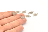 Silver Sunny Connector, 50 Antique Silver Plated Brass Textured Sunny Connectors With 2 Loops (18x13x0.50mm) D0733 H0878
