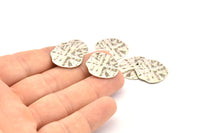 Silver Disc Charms, 10 Hammered Antique Silver Plated Disc Charms With 1 Hole, Earrings, Pendants, Findings (21x20x0.60mm) D0677 H0871