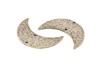 Gümüş Ay Tılsımı, 2 Delikli Çekiçlenmiş Antik Gümüş Kaplama Pirinç Aylar, Boynuz Kolye Tılsımı (40x15x1mm) N0934
