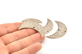 Gümüş Ay Tılsımı, 2 Delikli Çekiçlenmiş Antik Gümüş Kaplama Pirinç Aylar, Boynuz Kolye Tılsımı (40x15x1mm) N0934