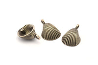 Gümüş Deniz Kabuğu Tılsımı, 1 Halkalı 2 Antik Gümüş Kaplama Pirinç Deniz Kabuğu Tılsımı, Kolye Uçları, Küpeler, Bulgular (16x22mm) N0905