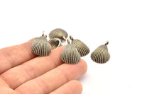 Gümüş Deniz Kabuğu Tılsımı, 1 Halkalı 2 Antik Gümüş Kaplama Pirinç Deniz Kabuğu Tılsımı, Kolye Uçları, Küpeler, Bulgular (16x22mm) N0905
