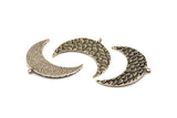 Silver Moon Pendant, 2 Antique Silver Plated Brass Fish Scale Textured Moon Pendants With 1 Loop, Charms (38x16mm) V099 H0997