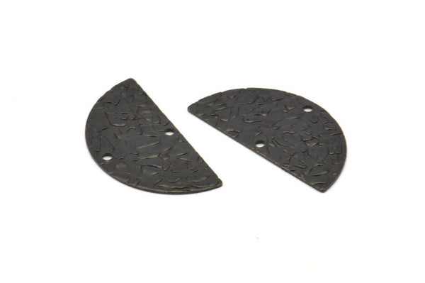 Black Semi Circle Charm, 12 Oxidized Black Brass Textured Half Moon Blanks With 2 Holes, Earrings, Pendants (25x12x0.60mm) D0792 S1002