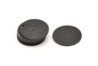 Black Round Tag, 4 Oxidized Black Brass Textured Round Stamping Blanks With 1 Hole, Charms, Pendants, Findings (21x1mm) D0763 S1000