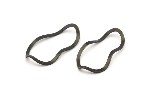 Black Oval Connector, 12 Oxidized Black Brass Wavy Oval Connectors Without Hole, Findings (35x19x0.80mm) D0780 S999