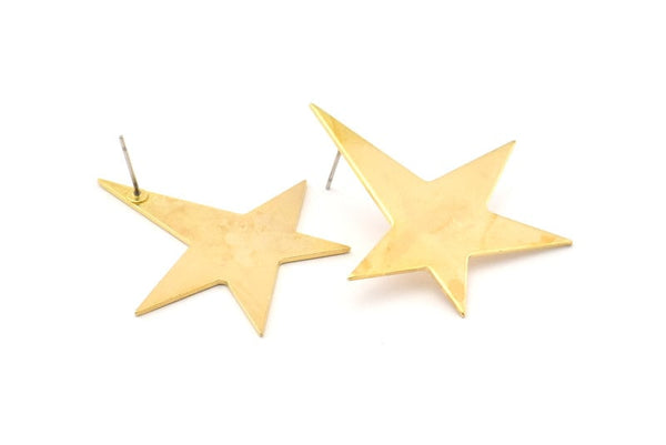 Brass Star Earring, 6 Raw Brass Long Star Stud Earrings (41x35x1mm) BS 2179 A1195