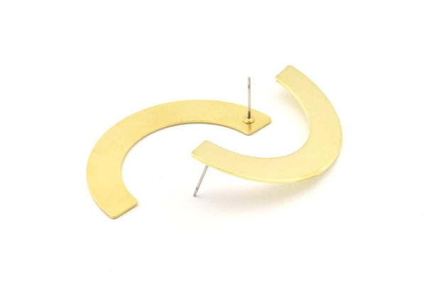 Brass Geometric Earring, 6 Raw Brass Semi Circle Blanks Stud Earrings (50x25x8x0.8mm) BS 1866 A1187