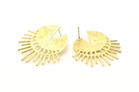 Brass Moon Earring, 2 Textured Raw Brass Moon Phases Stud Earrings (39x41x1mm) N1014