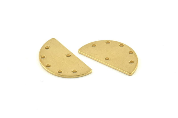 Semi Circle Charm, 12 Raw Brass Half Moon Blanks With 6 Holes, Earrings, Pendants (22x12x1mm) D973