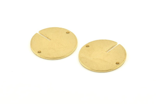 Brass Round Charm, 8 Raw Brass Coin Charms With 2 Holes, Connectors, Pendnats, Earrings, Findings (20x1mm) D1153