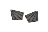 Black Fan Charm, 6 Oxidized Black Brass Fan Shaped Charm Earrings With 1 Hole, Findings (35x27x0.50mm) D0740 S1013