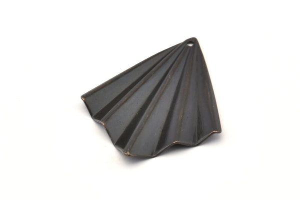 Black Fan Charm, 6 Oxidized Black Brass Fan Shaped Charm Earrings With 1 Hole, Findings (35x27x0.50mm) D0740 S1013