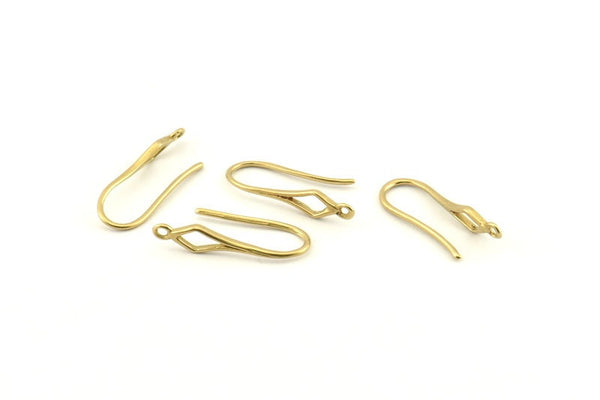 Brass Ear Hooks, 12 Raw Brass Earring Wires, Earring Hooks (19mm) D1325