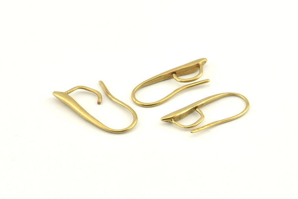 Brass Ear Hooks, 12 Raw Brass Earring Wires, Earring Hooks (21mm) D1328