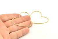 Brass Heart Charm, 12 Raw Brass Heart Connectors, Earrings, Findings (42x50x1mm) D1281