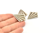 Silver Fan Charm, 6 Antique Silver Plated Brass Fan Shaped Charm Earrings With 1 Hole, Findings (35x27x0.50mm) D0740 H0853