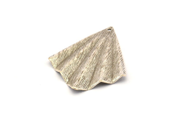 Silver Fan Charm, 6 Antique Silver Plated Brass Textured Fan Shaped Charm Earrings With 1 Hole, Findings (35x27x0.50mm) D0821 H0830