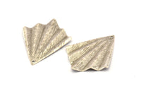 Silver Fan Charm, 6 Antique Silver Plated Brass Textured Fan Shaped Charm Earrings With 1 Hole, Findings (35x27x0.50mm) D0821 H0830