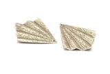 Silver Fan Charm, 6 Antique Silver Plated Brass Textured Fan Shaped Charm Earrings With 1 Hole, Findings (35x27x0.50mm) D0821 H0830