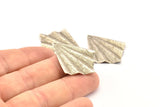Silver Fan Charm, 6 Antique Silver Plated Brass Textured Fan Shaped Charm Earrings With 1 Hole, Findings (35x27x0.50mm) D0821 H0830
