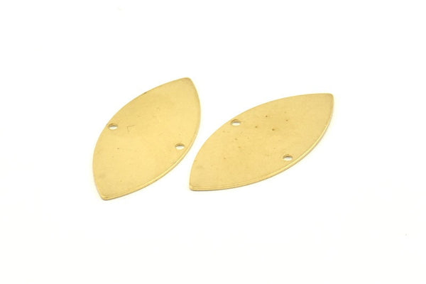 Brass Marquise Charm, 12 Raw Brass Marquise Charms With 2 Holes, Findings (32x15x0.60mm) D1069