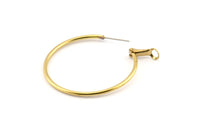 Brass Earring Clasp, 12 Raw Brass Round Earring Findings (30x1.8mm) D1264